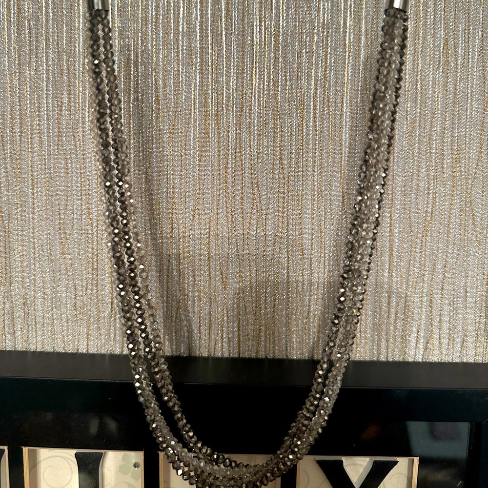 Adjustable Silver Necklace with Metal Chunky Silver Along the Bottom